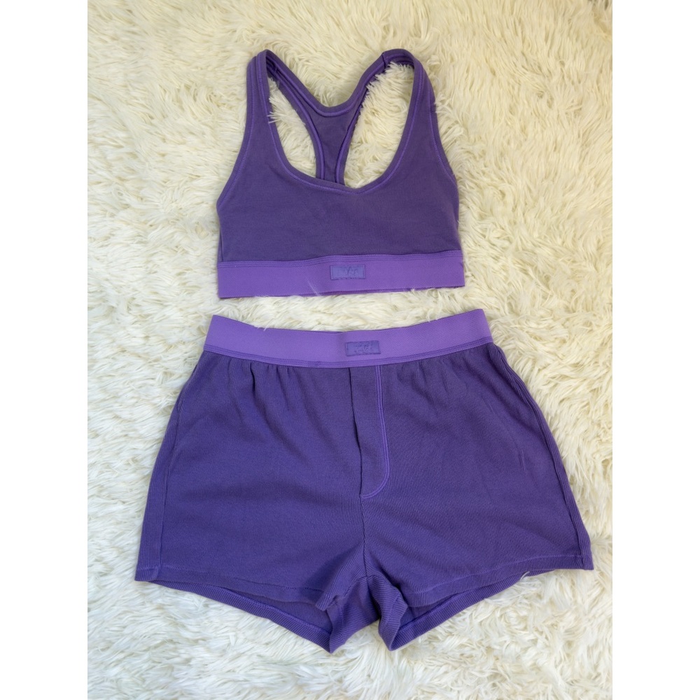SKIMS | Cotton Jersey Racerback Bra & Cotton Rib Loose Boxer Short | XS